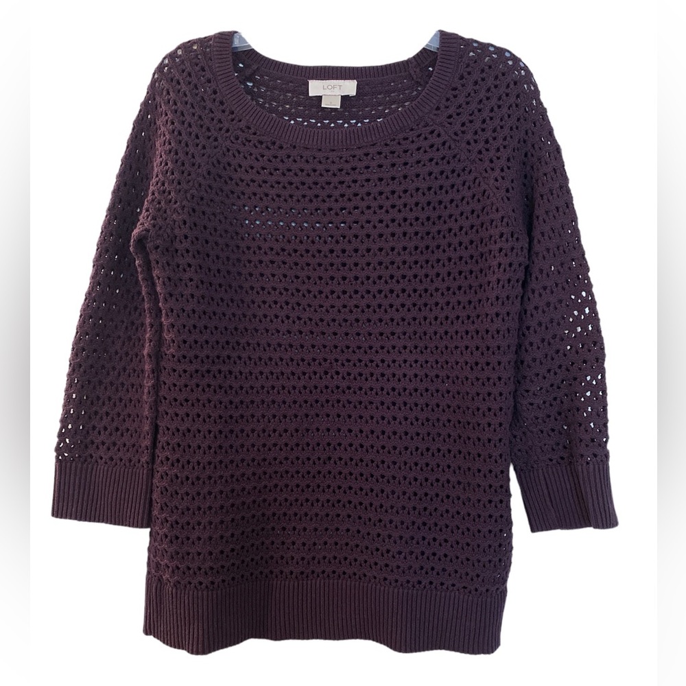 LOFT Purple Eggplant Crochet Sweater Size S